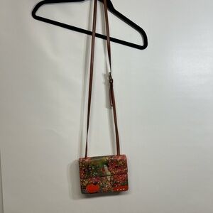 Elegant Floral Crossbody Bag in Red and Brown
